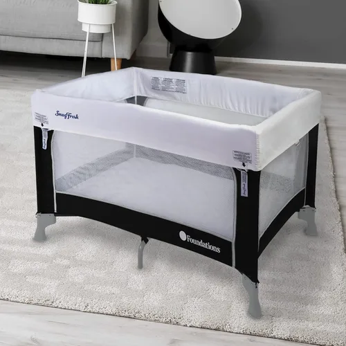 Vista 8 de Foundations SnugFresh Celebrity - Patio de juegos para bebés, de grado comercial con funda lavable, plegable y portátil para bebés y niños pequeños