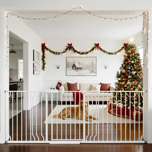 Vista 15 de Puerta para bebé extra ancha con puerta, 52.76 ~ 62.2 pulgadas de ancho, montada a presión, sin taladro, puerta de metal con cierre automático