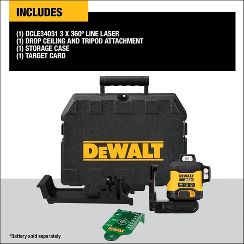 Vista 2 de DEWALT Nivel láser máximo de 20 V, láser de línea cruzada, 3X360, verde, solo herramienta (DCLE34031B)