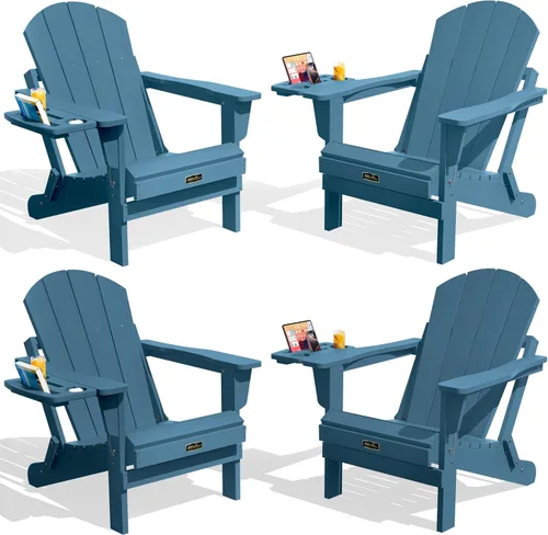 Vista 12 de SERWALL Silla Adirondack plegable resistente a la intemperie, sillas de patio al aire libre, sillas Adirondack pintadas, juego de 2, color azul Aruba