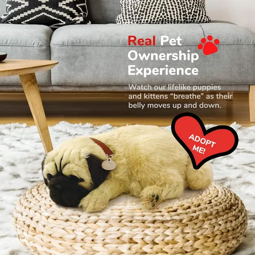 Vista 5 de Perfect Petzzz Original Petzzz Perro Pug Abrazable, Peluche Interactivo y Realista para Mascotas, Perro de Compañía con 100% Piel Sintética Hecha a