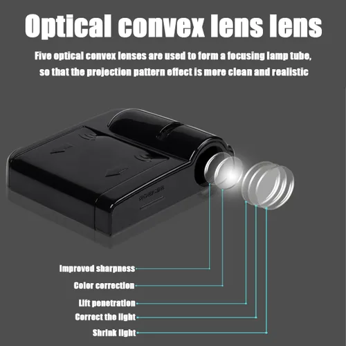 Vista 4 de 2 Piezas Luces Universales para Puerta de Automóvil Proyector de Logo, Proyección de Puerta Automática Luz LED Inalámbrica de Bienvenida y Cortesía