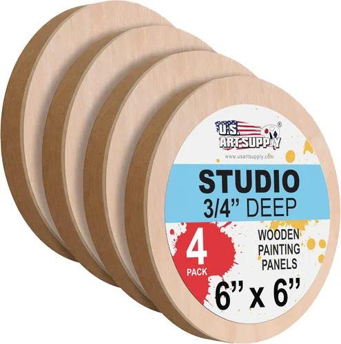 U.S. Art Supply Paneles redondos de madera de abedul de 6 pulgadas sin terminar para pintura, lienzo de madera, paquete de 4 unidades de 3/4