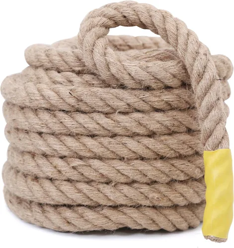 Cuerda de yute, 1 1/2 pulgadas x 50 pies, cuerda de cáñamo natural trenzada Manila resistente para manualidades, columpio para árboles, jardinería,