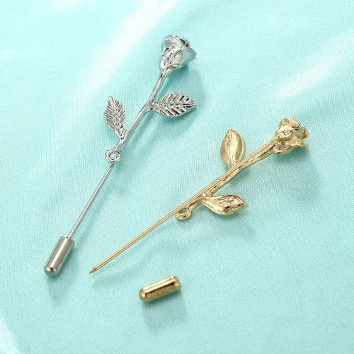 Vista 3 de Broche de solapa floral rosa para hombre, broche de broche para traje de esmoquin, accesorio de ramillete (dorado)