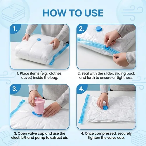 Vista 6 de Vaccum Storage Bags 8 Pack Vacuum Storage Bags, 80x100cm Clear Vacuum Seal for Clothing, Bedding & Travel, Space Saving Bag with Hand Pump