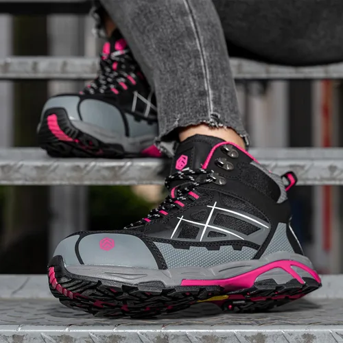 Vista 2 de LARNMERN Botas de punta de acero para mujer, botas ligeras de construcción industrial, zapatos de seguridad para el trabajo, botas de senderismo