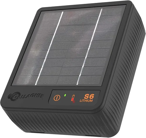 Gallagher S6 - Cargador de valla eléctrico solar | Energizador solar de valla para jardines, pollos, cabras y mascotas | Cargador de valla