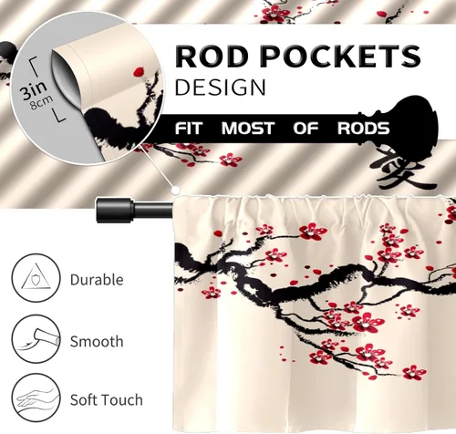 Vista 3 de Cenefas de cortina para ventanas japonesas con bolsillo para cortinero, cortinas opacas para cocina, baño, sala de estar, dormitorio, 52 pulgadas