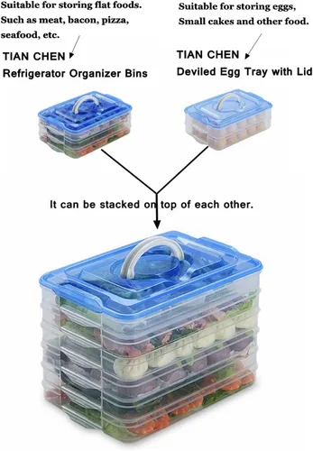 Vista 9 de Recipiente de almacenamiento de huevos para refrigerador, bandeja de huevos Deviled de 3 capas, organizador apilable de huevos para refrigerador