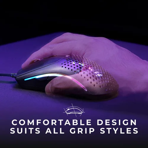 Vista 4 de GLORIOUS Mouse + Bungee Model O 2 - Ratón negro para juegos (cableado), accesorio de gestión de cables (negro)