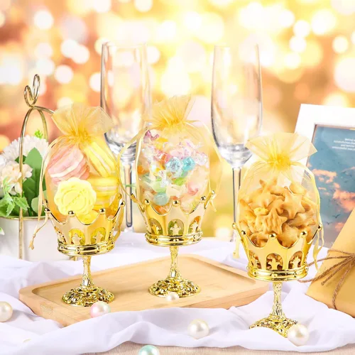 Vista 7 de 30 piezas de copa de corona rellenable de oro con bolsa para caja de dulces, regalos de boda, fiesta, contenedor decorativo de almacenamiento