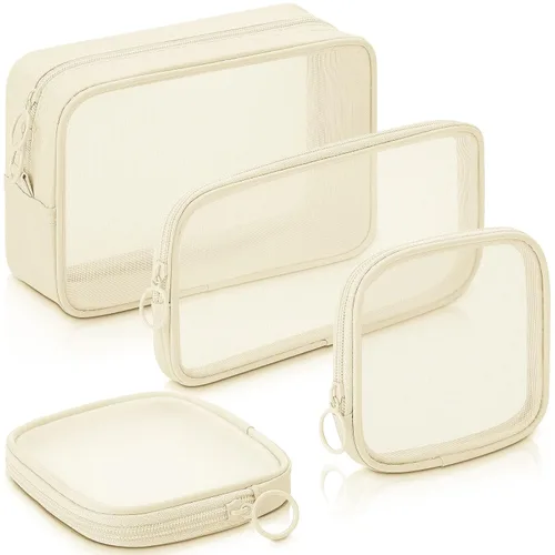 Weewooday 4 piezas Bolsa de maquillaje de malla Bolsa de cosméticos de malla Bolsa de viaje para artículos de tocador con cremallera Mini bolsa de