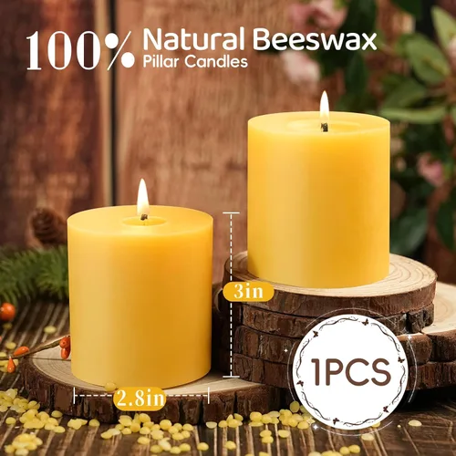 Vista 6 de 1 paquete de velas de cera de abeja 100% pura, 45 horas de combustión larga - velas de pilar de cera de abeja natural para emergencias, velas