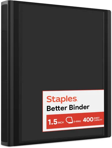 Vista 39 de Carpeta con anillos en forma de "D" de 1 pulgada para mejor visualización Staples, Negro