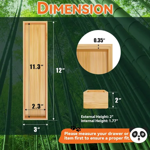 Vista 2 de Organizador de cajones de bambú, bandeja de cubiertos apilable estrecha para cocina, 2 piezas de cubiertos y caja de utensilios, 12 x 3 x 2 pulgadas
