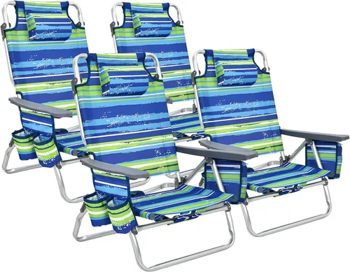 Giantex Silla de playa plegable, sillas de patio con 5 posiciones ajustables, almohada para la cabeza, bolsa de almacenamiento, toallero,