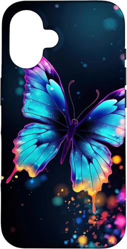 Vista 32 de Fancy Butterfly Blue Purple Flowers Girly Black Design Art Case for iPhone 17