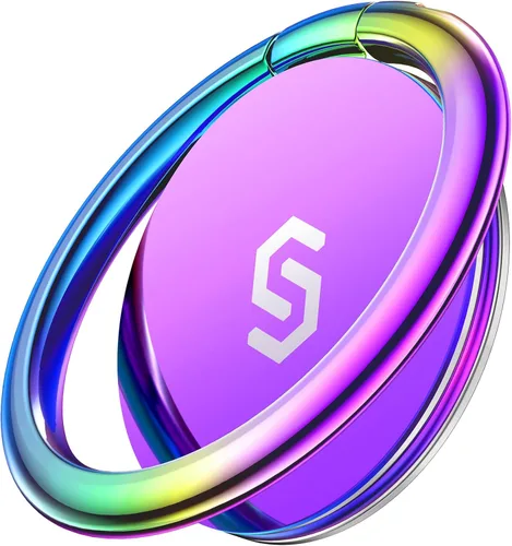 Syncwire Adhesive Phone Ring Holder Stand, 360° Rotation Cell Phone Finger Ring Kickstand, Polished Metal Phone Grip for Smartphones-Aurora Gradient