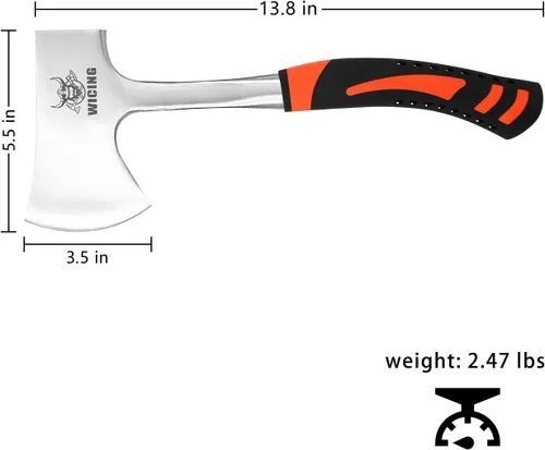 Vista 2 de Hacha de 13.8 pulgadas, hacha de campamento de acero de alto carbono y agarre de reducción de golpes con funda de nailon