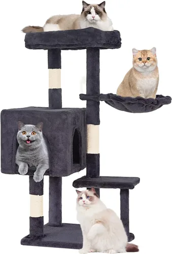 Vista 28 de FDW Torre de árbol para gatos de 54 pulgadas Ceniciento Centro de actividades de interior de varios niveles con postes rascadores de sisal
