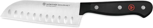 WÜSTHOF Cuchillo Santoku Gourmet de 5 Pulgadas con Filo Hueco, Negro