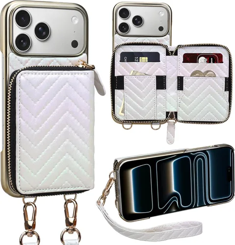 Vista 42 de Keallce Funda para iPhone 12 Pro/iPhone 12 de 6.1 pulgadas, cartera cruzada con cremallera para mujer, tarjetero con bloqueo RFID, funda de cuero