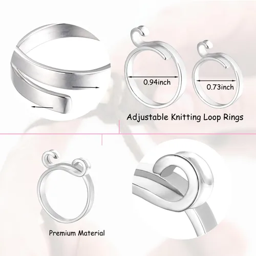 Vista 3 de Juszok Anillo de ganchillo ajustable para dedo, anillo de tejer trenzado con caja de plástico, anillos de tensión para tejer, accesorios de tejer, 2