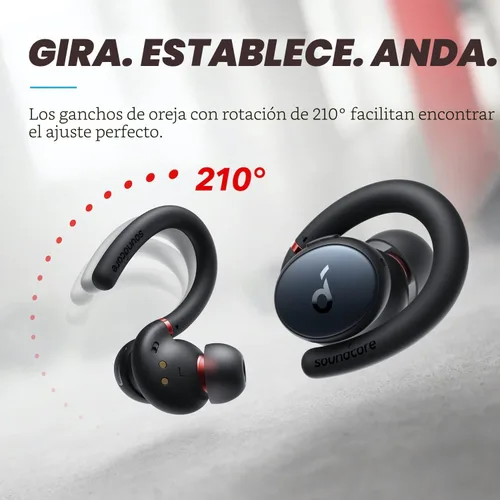 Vista 2 de Soundcore Anker-Auriculares entrenamiento Sport X10, true wireless bluetooth 5.2, ganchos giratorios orejas, graves profundos, IPX7, prueba sudor