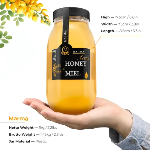 Vista 4 de HONIGMA® Miel de Acacia Marma Miel Cruda Auténtica de Ucrania 100% Pura y Sin Pasteurizar 1000g/35.2oz Puede Llegar Parcialmente
