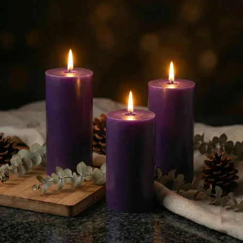 Vista 26 de Richland Juego de 2 velas de pilar azul claro de 3 x 9 pulgadas sin perfume para bodas, hogar, vacaciones, relajación, iglesia spa