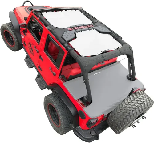 Vista 90 de Shadeidea - Parasol para vehículo Jeep Wrangler JK (2007-2018) de 2 puertas, delantero y trasero, pantalla de malla color negro, cubierta