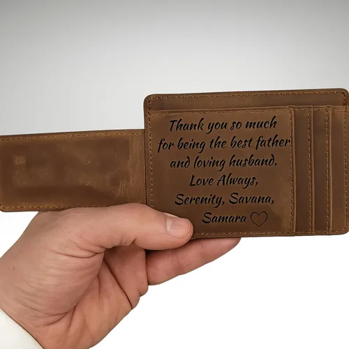 Vista 7 de Cartera personalizada con clip para dinero para hombre, billetera delgada de cuero grabado personalizado con bolsillo frontal con clip magnético