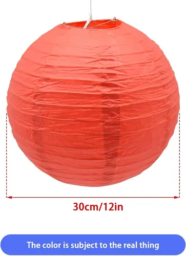 Vista 2 de 3 linternas de papel decorativas redondas chinas para cumpleaños, Halloween, boda, baby shower, decoración del hogar, fiesta (12 pulgadas, rojo)
