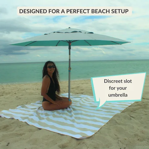 Vista 6 de Manta de playa de microfibra de felpa, tapete de playa extra grande para 3 a 6 personas, a prueba de arena, resistente al viento, agujero