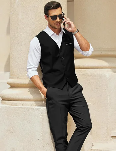 Vista 8 de COOFANDY Chaleco de traje de vestir casual para hombre, chaleco ajustado y formal de negocios