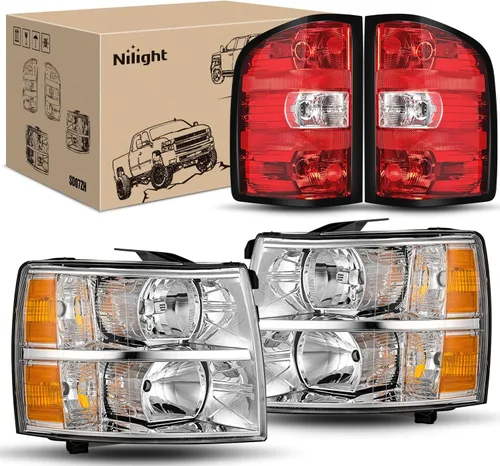 Vista 17 de Nilight Conjunto de faros para 2007 2008 2009 2010 2011 2012 2013 Silverado 1500 2007-2014 Silverado 2500HD 3500HD Faros de repuesto Carcasa negra