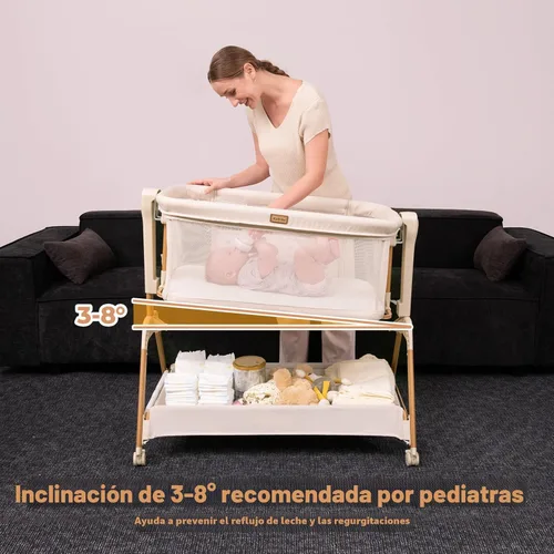 Vista 3 de Ezebaby Cuna para Bebé al Lado de la Cama: Cuna con Balancín 3 en 1 para Bebé - Cuna de Malla Completa Transpirable con Colchón 6 Ajustes