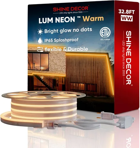 Vista 2 de Shine Decor Paquete de productos de cable de alimentación con kit de luces LED de neón cálidas de 2500K de 32.8 pies
