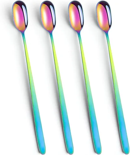 Vista 7 de Cucharas de té helado de mango largo, cuchara negra mate de 9.1 pulgadas, cuchara de café de acero inoxidable, cucharas de postre, cucharaditas