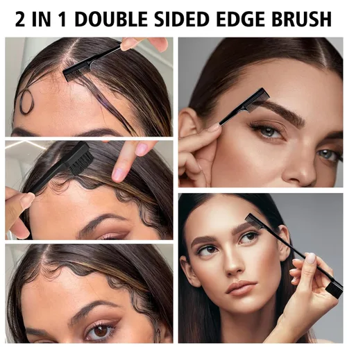 Vista 5 de Juego de 3 piezas de peine para peinar el cabello, cepillo de burlas, cola de rata, peine de borde para cepillado de bordes y espalda, peinar, Negro