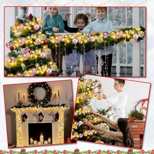 Vista 6 de Jenaai Guirnalda de bolas de Navidad de 6 pies con luces LED, guirnalda de bombillas iluminadas de Navidad, decoración de bolas de árbol de Navidad