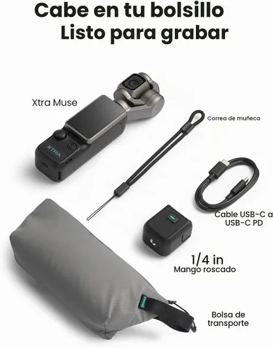 Vista 9 de Xtra Muse con microSD de 128 GB, cámara de vlogging con videos CMOS de 1 pulgada y 4K/120fps, cámara de bolsillo con estabilizador de cardán de 3