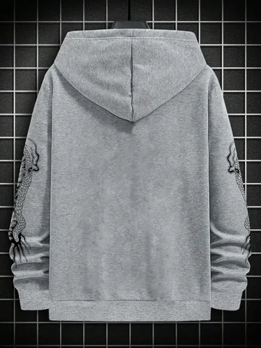 Vista 2 de GORGLITTER Sudadera con capucha para hombre con estampado de letras de dragón Y2K con cordón de manga larga con bolsillo de canguro