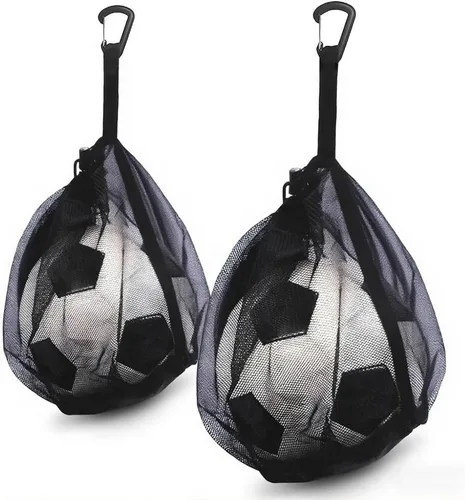 2Pcs Single Mesh Ball Bag for Basketball Soccer & Volleyball, Lightweight Net Storage with Zipper Pocket for Sports, Portable Drawstring Bags with