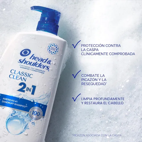 Vista 2 de Head & Shoulders Champú y acondicionador anticaspa Classic Clean 2 en 1, paquete doble, 1% de piritiona de zinc, control de escamas, cuidado