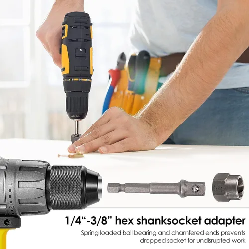 Vista 5 de XEWEA Juego de 26 extractores de tornillos y pernos con juego de brocas derechas【con adaptador hexagonal】, herramientas de impacto fáciles