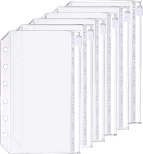 Vista 27 de Paquete de 6 carpetas A6 con 6 agujeros con cremallera, carpetas de plástico con cremallera, impermeables, 6 agujeros, con cremallera, bolsas