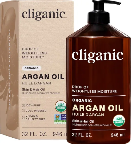 Vista 8 de Aceite de argán orgánico Cliganic 16 oz con bomba, 100% puro A granel para cabello, cara y piel (el empaque puede variar)
