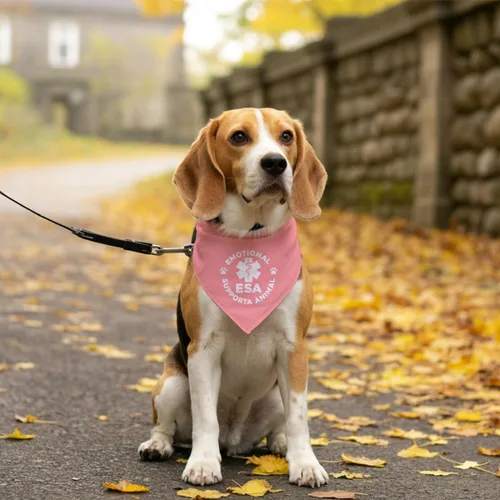Vista 4 de Bandana de apoyo emocional para perros, bandana para perro, accesorios de bufanda rosa para perro, bufanda triangular para mascotas, bandana